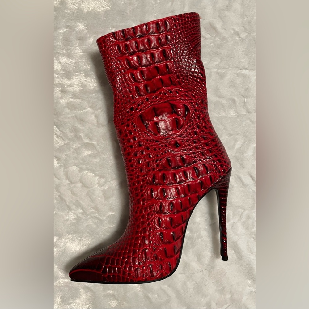 Leather Croc Embossed Womens Boots Booties - Picture 2 of 4